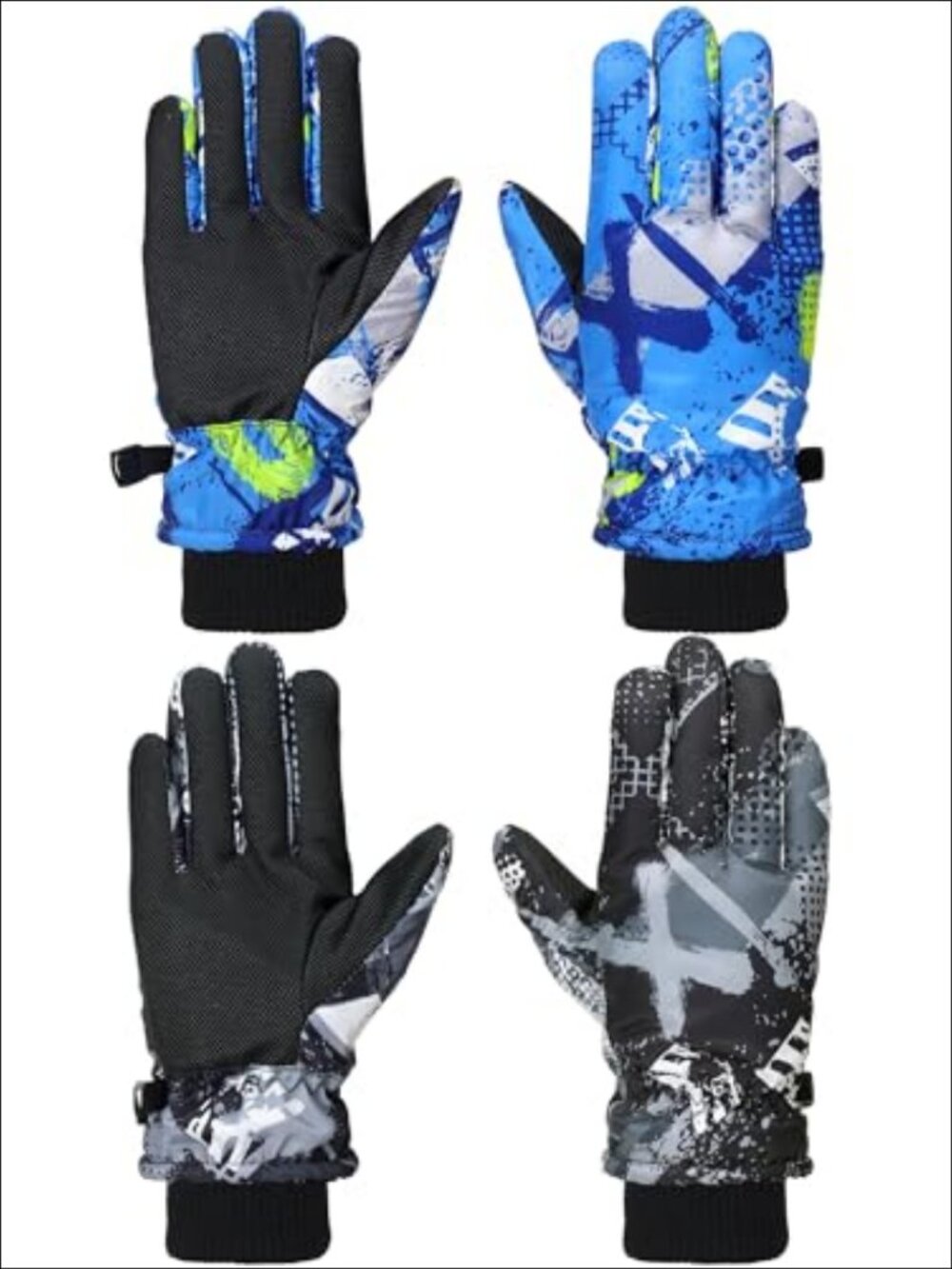 Kids Waterproof Winter Snow Gloves 2 Pairs Plush Lined Ski Gloves